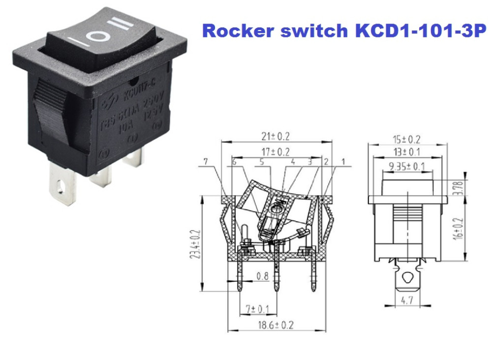ROCKER SW  KCD1-101-3P Permanent ON OFF ON 15A 250V 3P
 