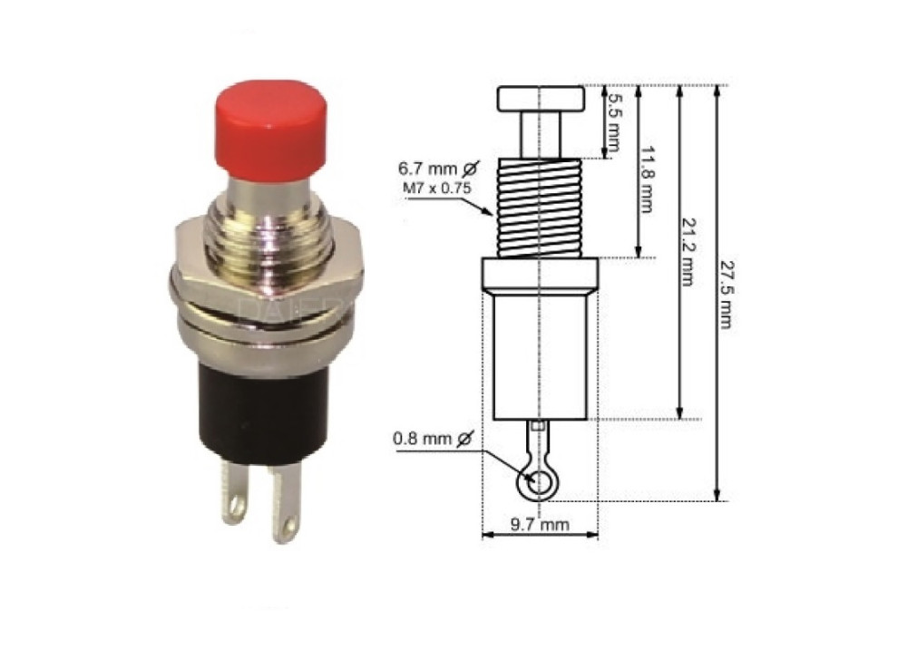 PBS-105 250V 1A 7mm Switch Push Round Button RED  2P 