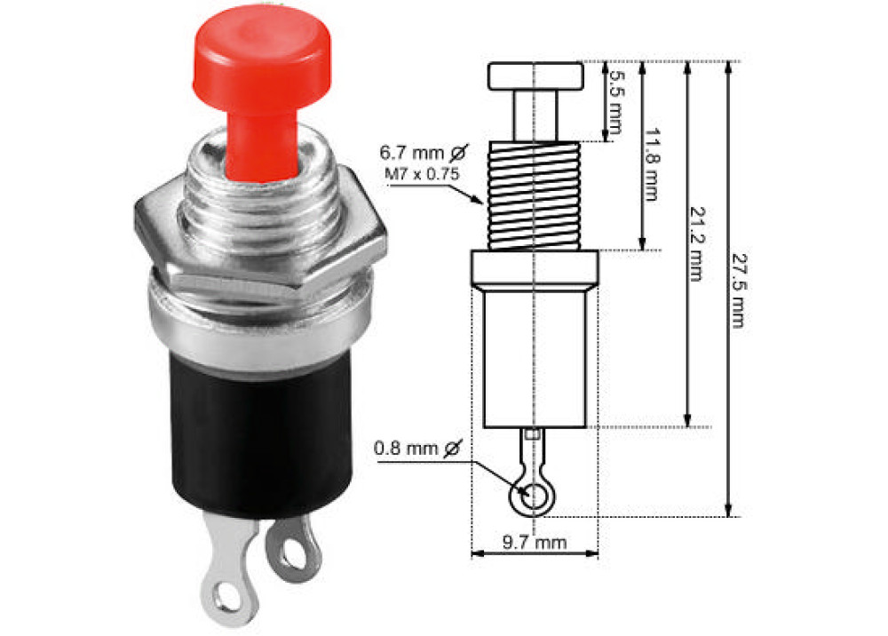 PBS-110-R 250V 1A 7mm Switch Push Round Button RED  2P 