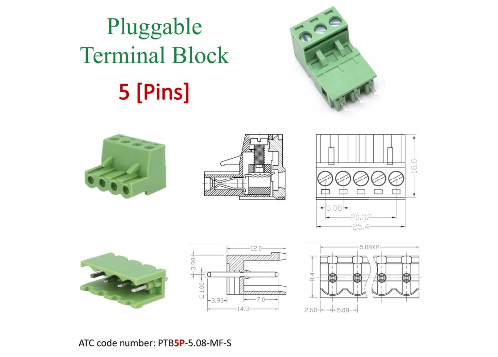Pluggable Terminal Blocks 5Pins 5.08mm Straight
Set of socket male PCB and plug screw female
PTB5P-5.08-MF-S 
