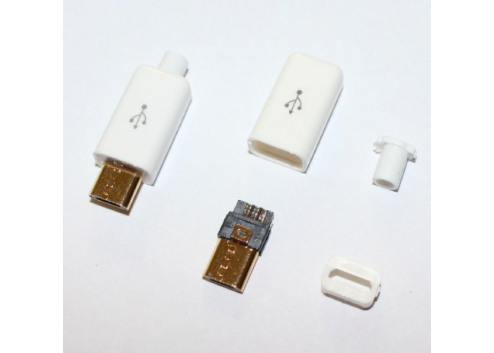 USB DIY Connector Shell Type Micro Male Plug White 