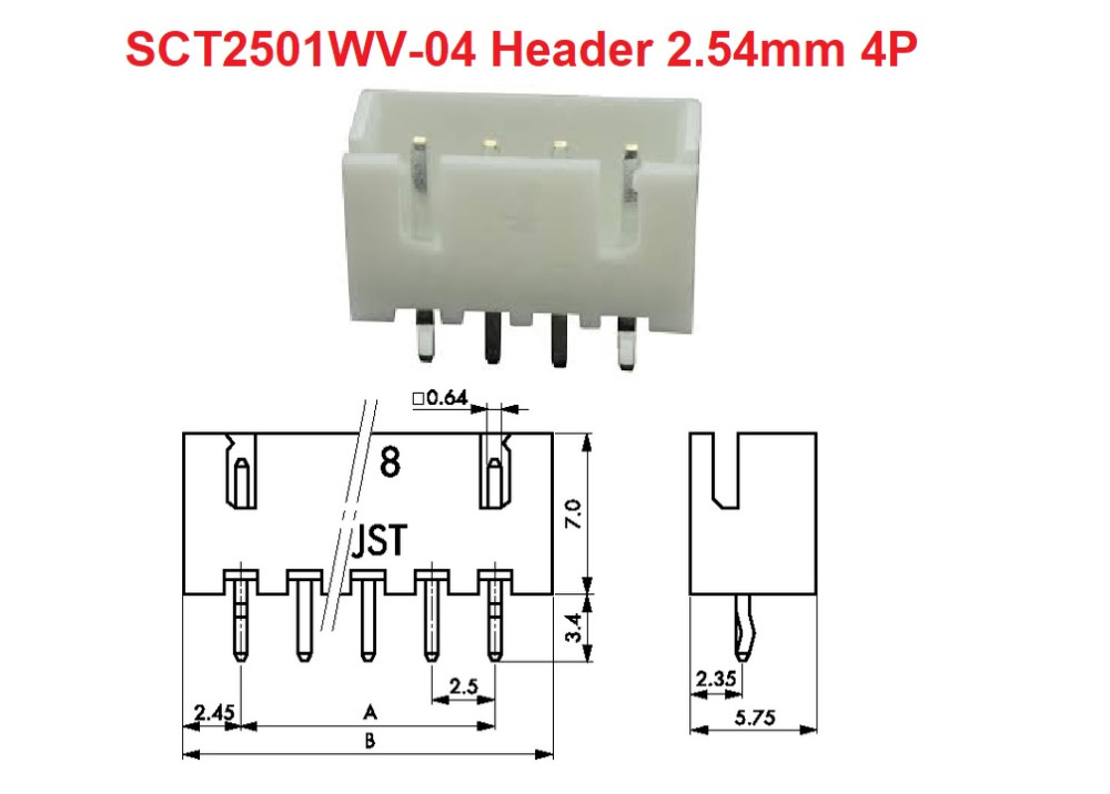 JST XH Connector  SCT2501WV-04 Header 2.54mm 4P 