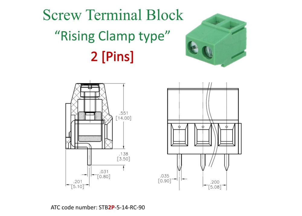 PCB Screw Terminal Blocks 5mm 2P Rising Clamp type 14Height green 