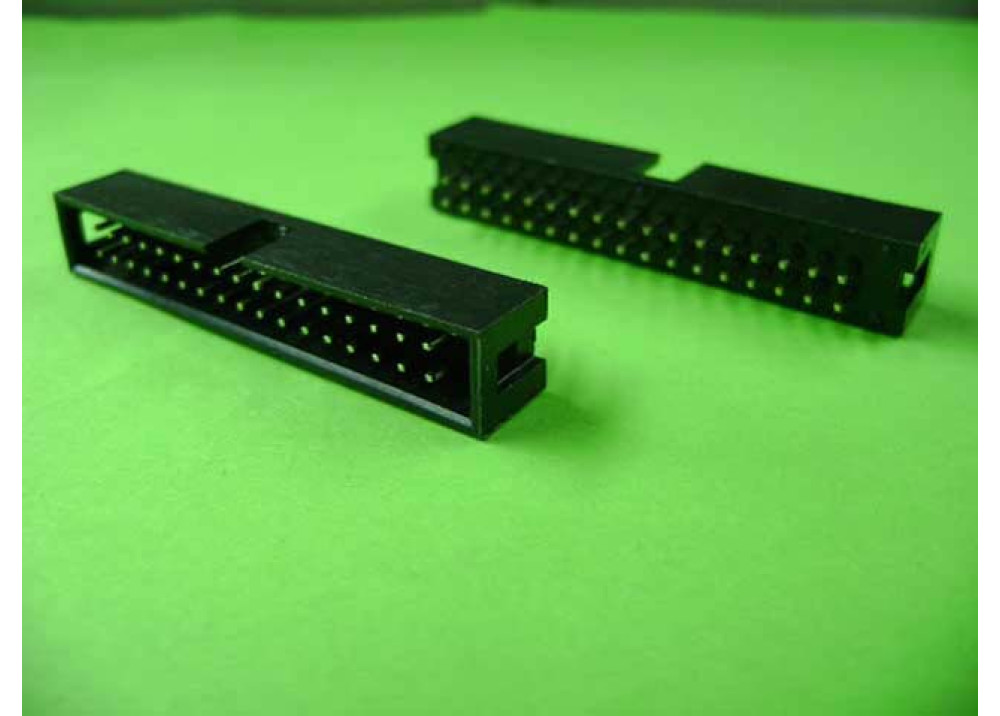 IDC connector 34 Pins, 2.54mm pitch, male, socket, Straight angle, THT
ATC code: IDC34P-2.54-1111-2222
For Ribbon cable (flat cable) 