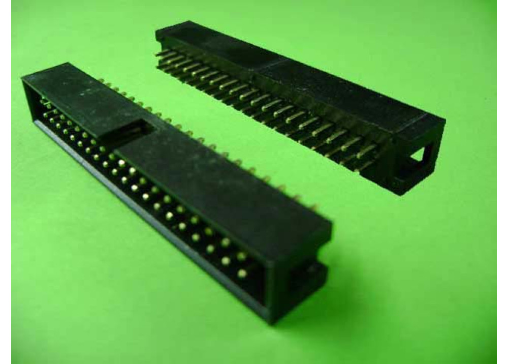 IDC connector 30 Pins, 2.54mm pitch, male, socket, Straight angle, THT
ATC code: IDC30P-2.54-1111-2222
For Ribbon cable (flat cable) 