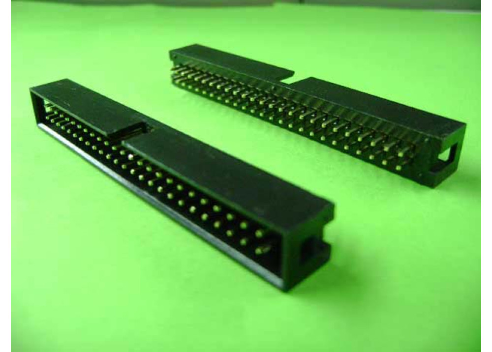 IDC connector 50 Pins, 2.54mm pitch, male, socket, Straight angle, THT
ATC code: IDC50P-2.54-1111-2222
For Ribbon cable (flat cable) 