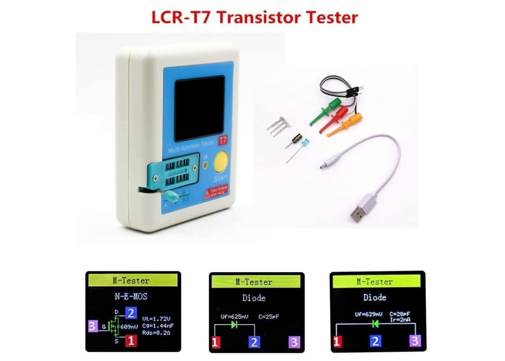 DMM  T7  LCR Multimeter
LCR-T7 Transistor Tester TFT Diode Triode Capacitance Meter LCR ESR meter Blue
 