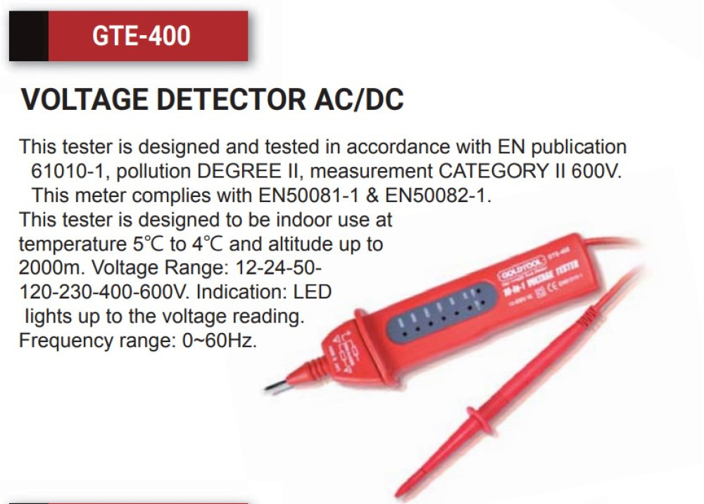 GTE-400 GK-10 AC/DC 12-600V Circuit Voltage Tester Car Motorbike Electrical Probe Light Voltage Pen Test 