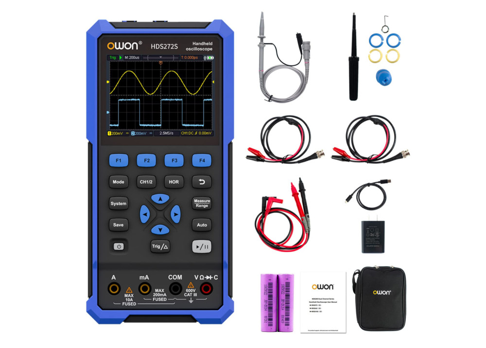 OWON Oscilloscope HDS272S Handheld 2CH 70MHZ
Function generator 25MHZ 