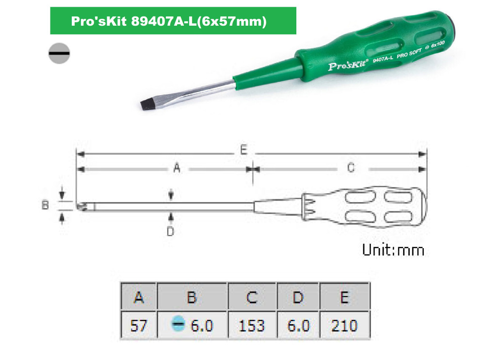 Pro sKit 89407A-L Slotted Screwdriver Straight Blade (6x57mm) 