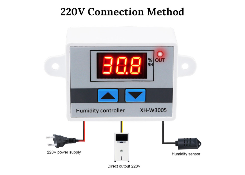 XH-W3005 Digital Humidity Controller Hygrometer Humidity Control Switch 0~99%Rh Hygrostat With Humidity Sensor Ac220V
 