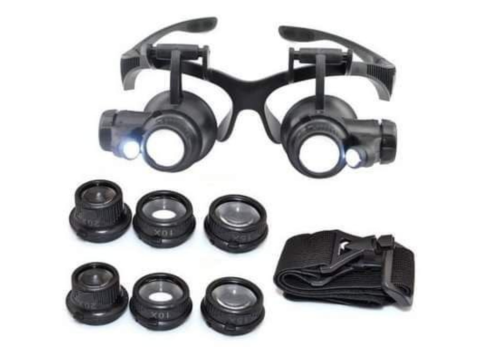 Magnifier Interchangeable 6.Pcs Lenses Headband 2LED Head Lamps 9892GJ 