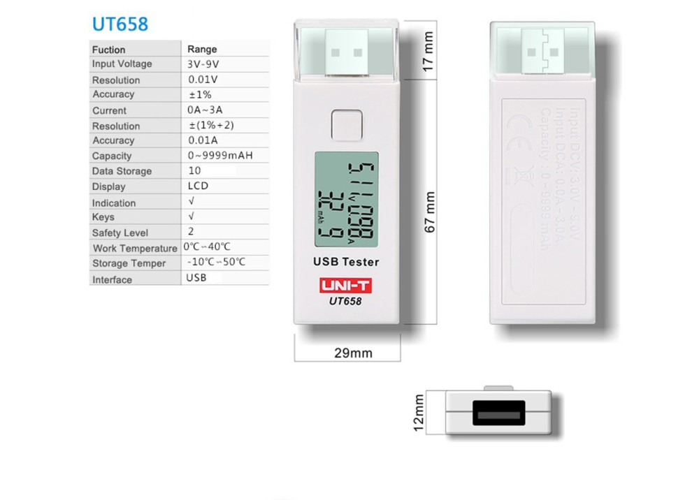 UNI-T UT658 Digital LCD Display USB Tester 