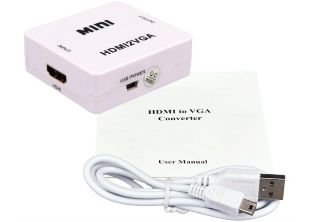 White 1080P Mini HDMI To VGA Converter Box Adapter for Raspberry Pi 