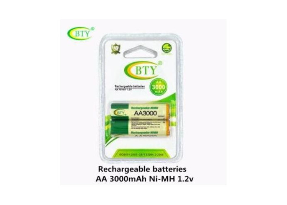 Rechargeable Battery BTY NI-MH   AA 1.2V 3000mAh 2.Pcs 
