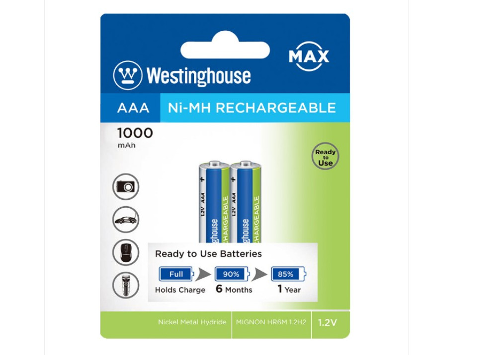 Westinghouse battery Ni-MH Rechargeable – NH-AAA1000ARBP2-MAX
 