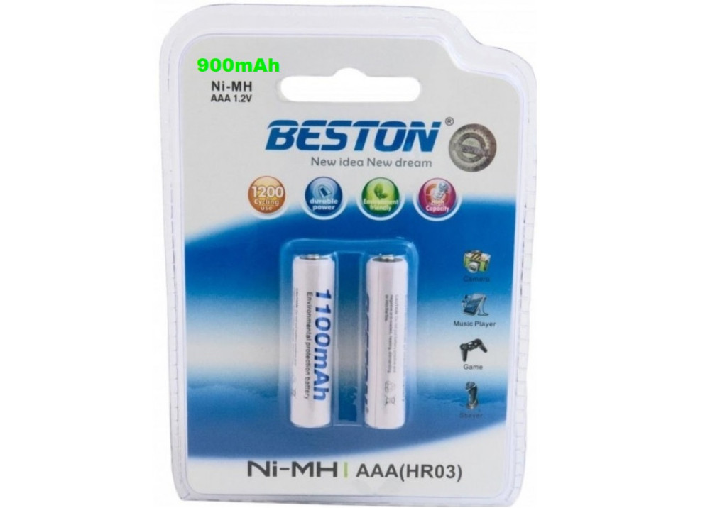 Rechargeable Battery BESTON NI-MH AAA(HR03) 900mA 2.Pcs 