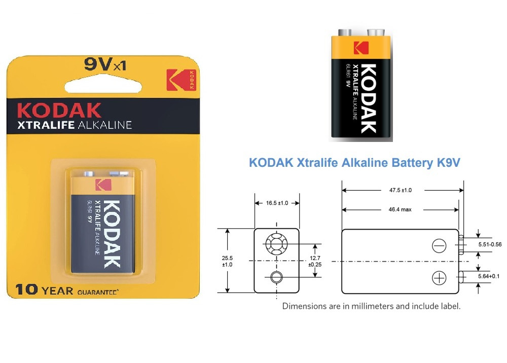 Battery KODAK Xtralife Alkaline 6LR61-K9V 1.Pc 