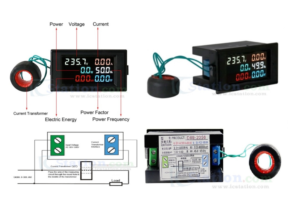 D69-2058 Digital Panel Power Energy AC Digital Display Meter Multi-function Instrument Monitor Voltage Current Power Frequency Display Meter 