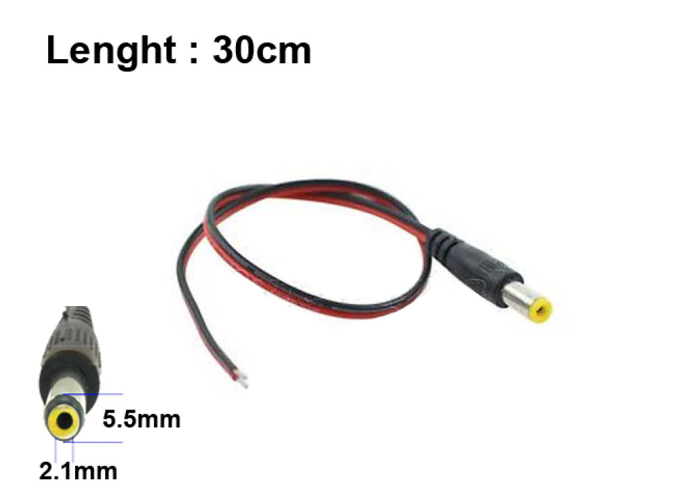 DC Power Cord/Pigtail male Plug 30cm 