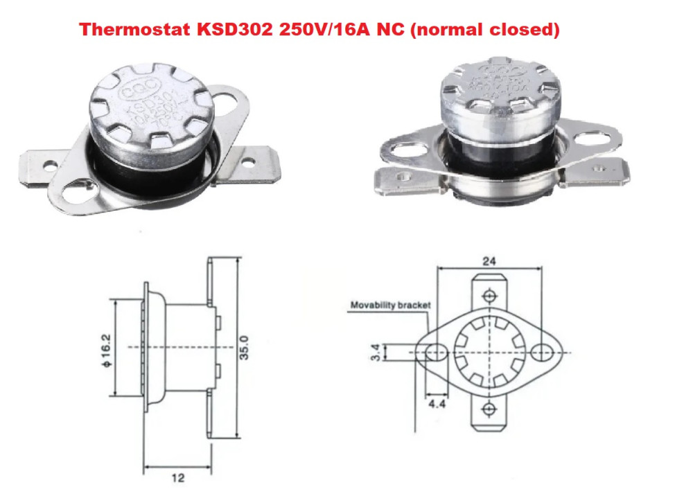 Thermostat KSD302 250V/16A NC 85C Normal Closed 