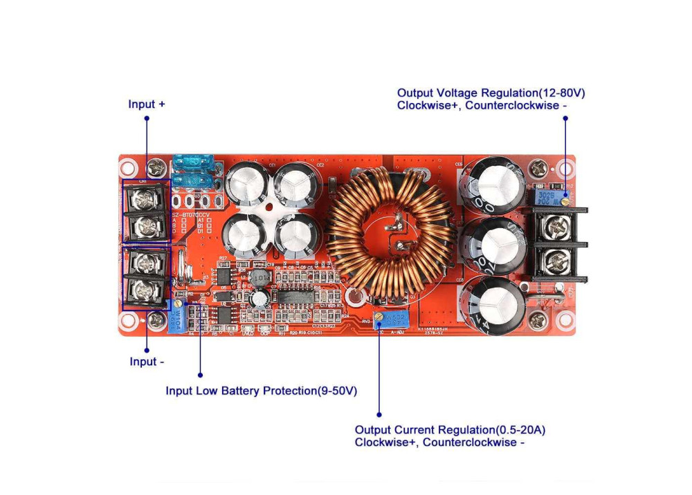 DC-DC Boost Converter 1200W  IN 8~12V OUT 12~80 