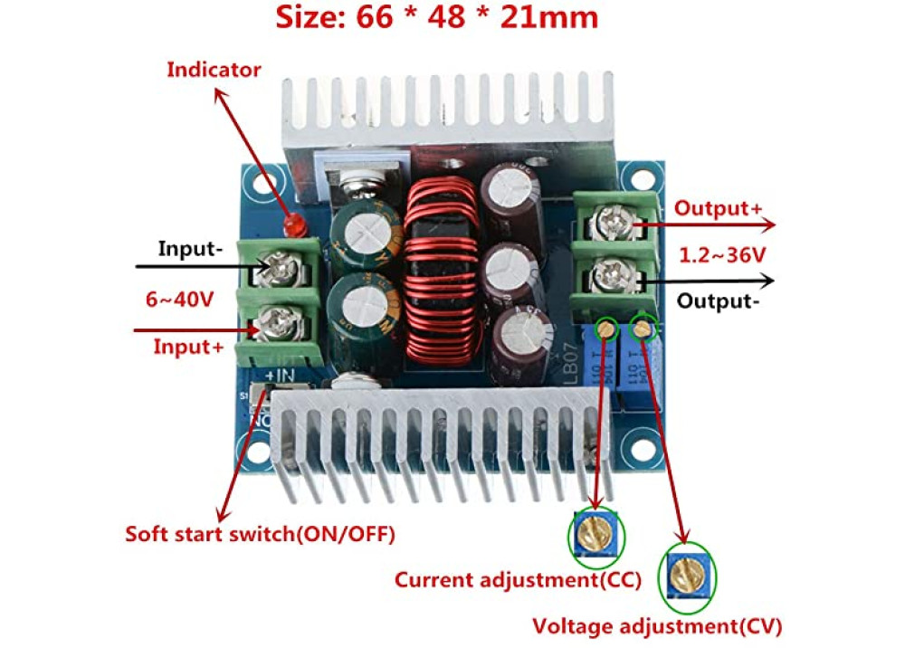 DC Buck Module Constant Current Adjustable Step-Down Converter CC CV Power Module High Power
DC-DC 6-40V to 1.2-36V 20A 300W 