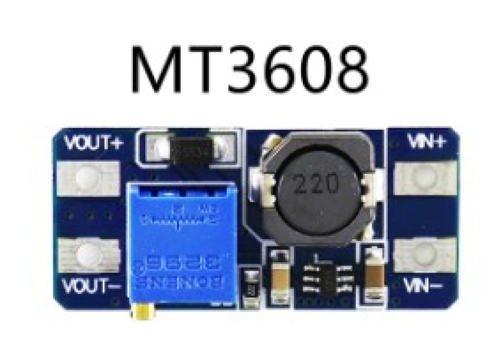MT3608 DC-DC Step-up Boost Adjustable Module Input 2-24V Output 5-28V Max. 2A Max output current. 